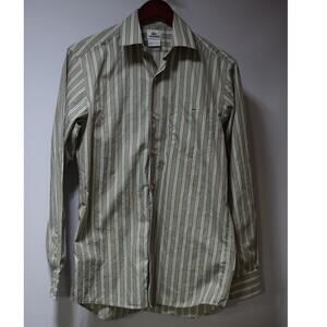 Lacoste Green & Tan Striped Button Down Shirt Size 38 Cotton Classic Fit